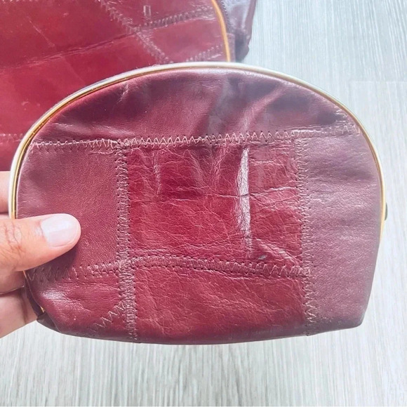 Vintage Genuine Burgundy Leather Mini Bags  Pouch Wallet One Set - Picture 5 of 10